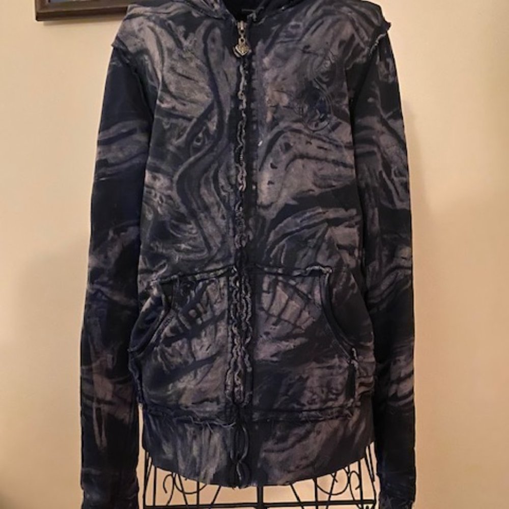 Sinful Navy Marble Tie-Dye Zip Hoodie